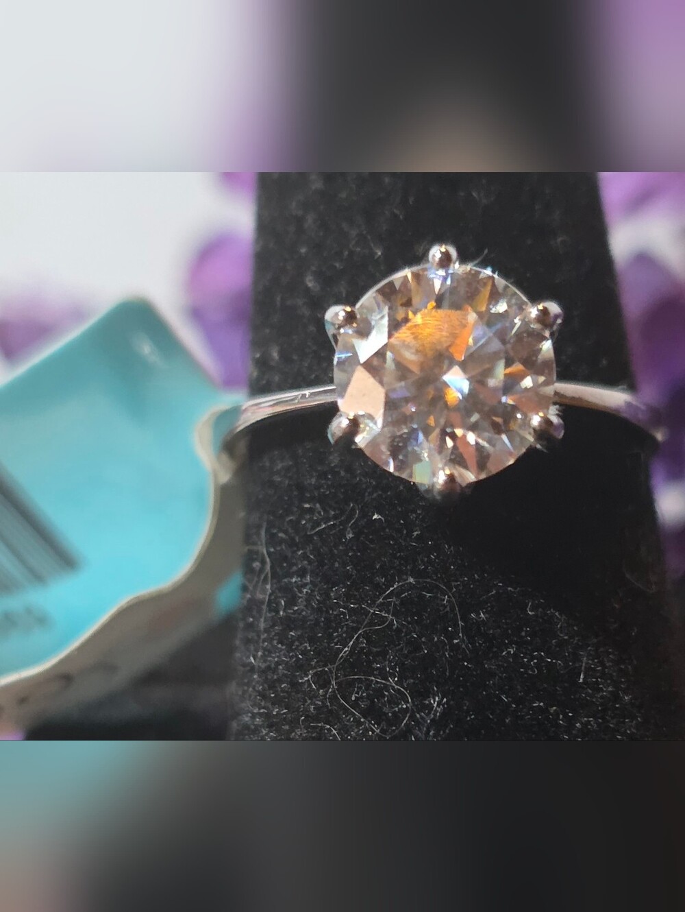 Brilliant Clear 6 Prong Solitaire Moissanite Diamond Ring in Sterling Silver